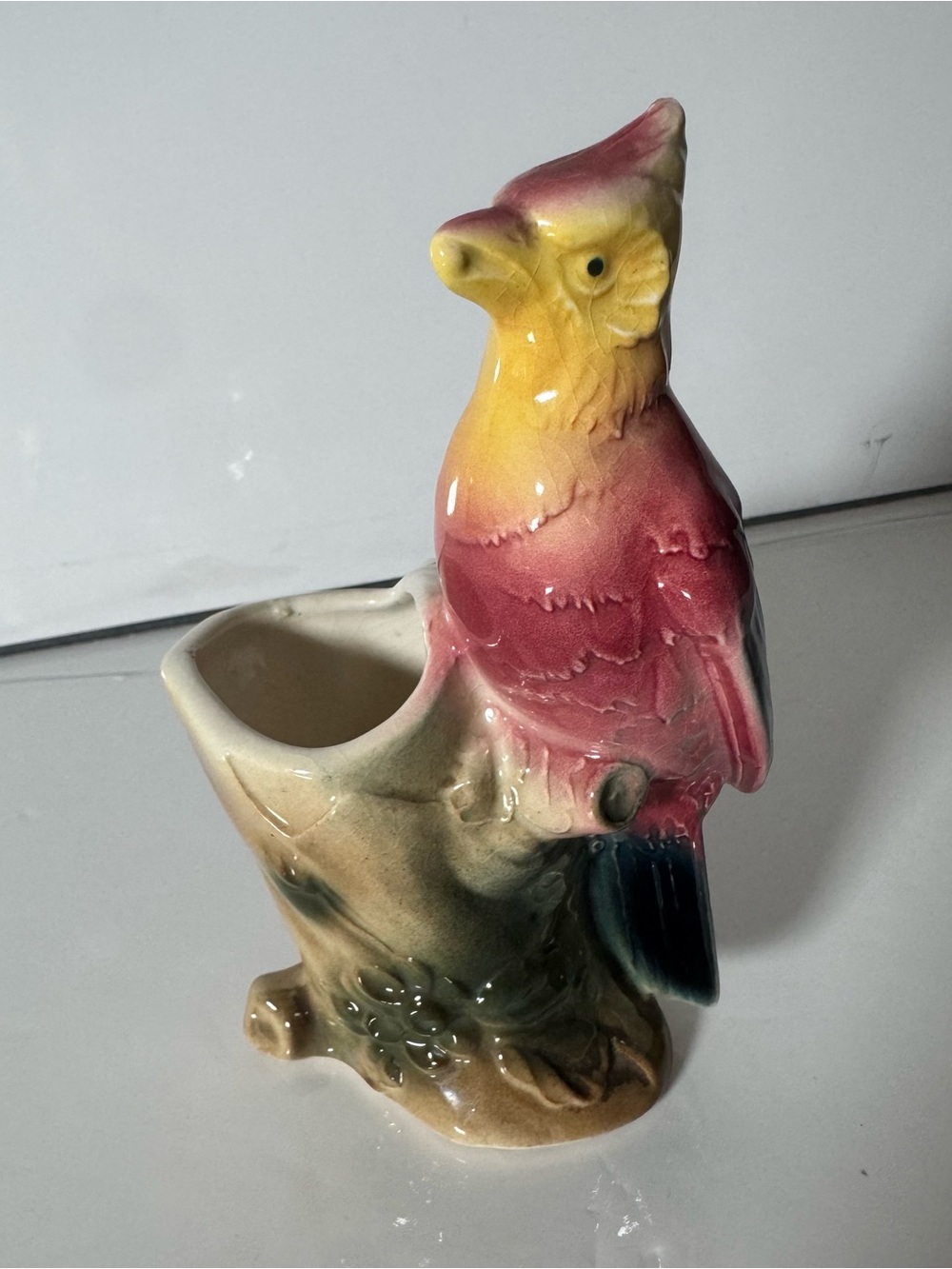 Vintage Royal Copley Bird Planter Ceramic Cardinal Figurine Pink Yellow MCM